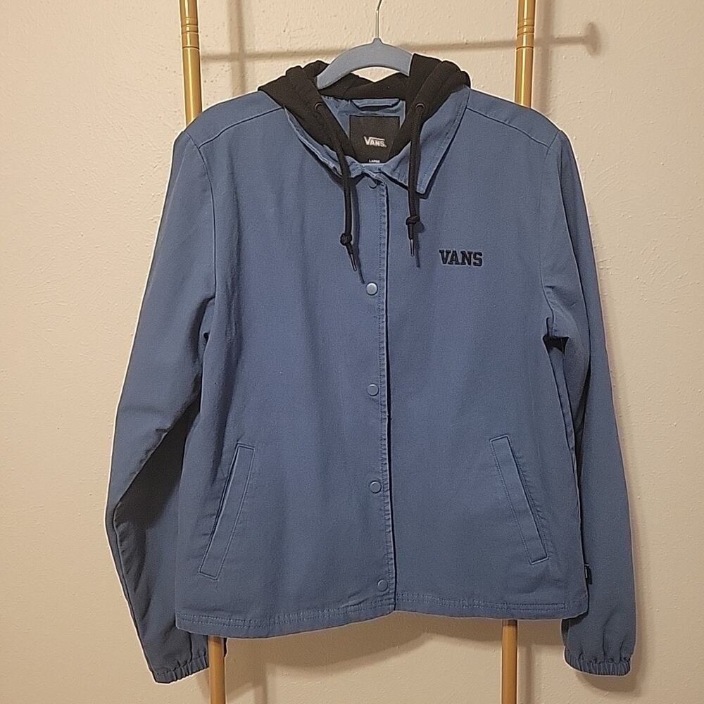 Vans Tripp Hooded Snap Front Canvas Chore Jacket Cement Blue Size Women's Large